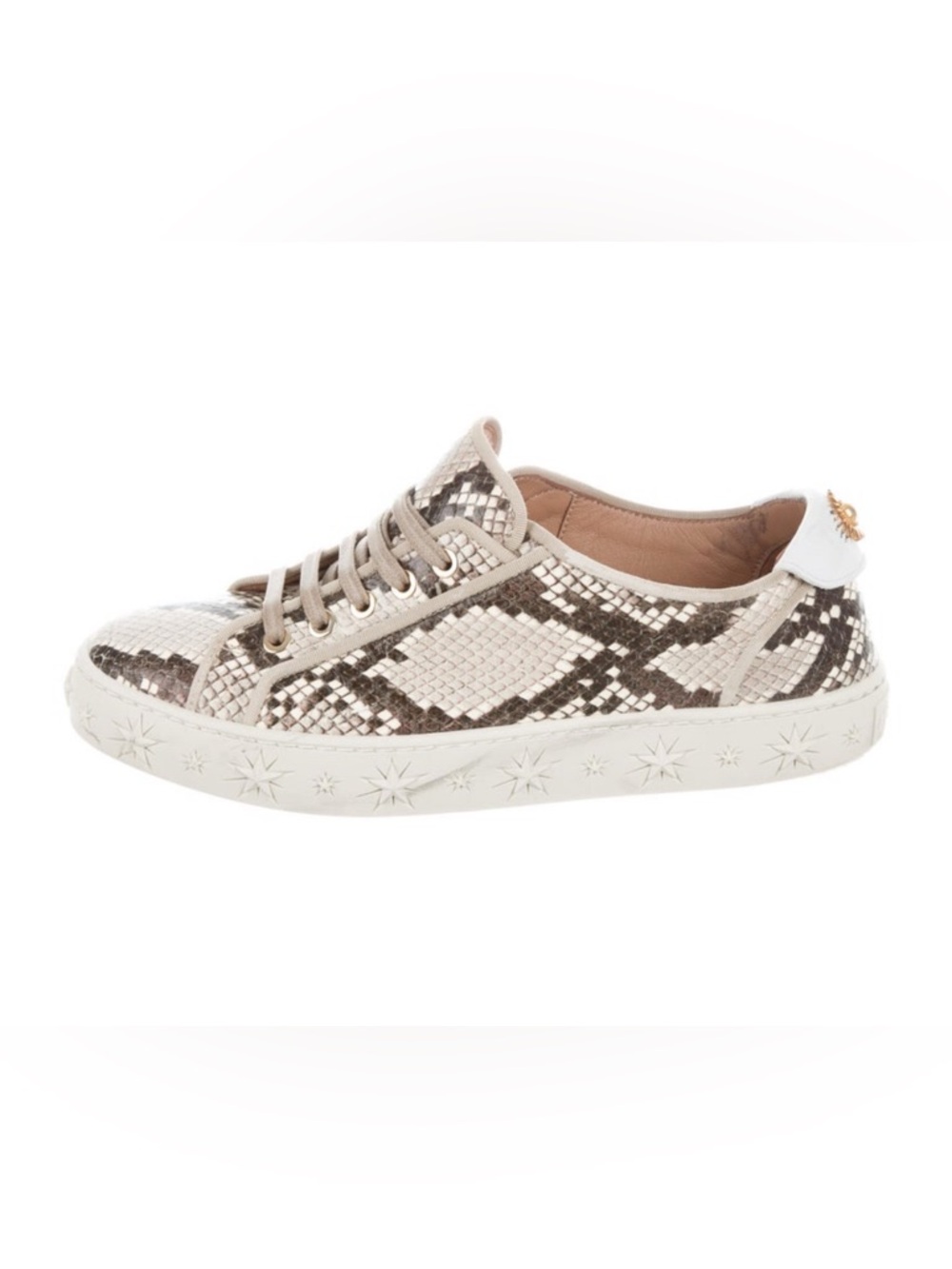 Aquazzura Beige and Brown Snake-Print Leather Sneaker